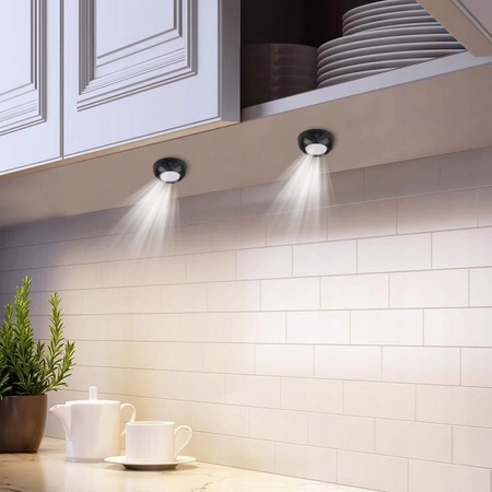 2x LED-Unterbauleuchte selbstklebend rund batteriebetrieben 4000K 3xAAA Schwarz