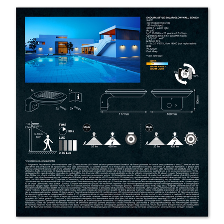 LED Solar-Fassadenleuchte 3,6W 3000K ENDURA Bewegungsmelder LEDVANCE