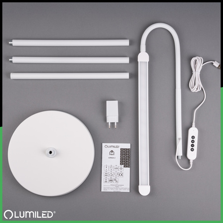 LED 14W CCT Dimmbare Stehlampe mit Höhenverstellung LONGA 2 Weiß LUMILED