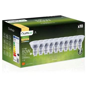 10X GU10 LED Lampen 8W = 80W 650lm 3000K Warm 36° Lumiled Dimmbar