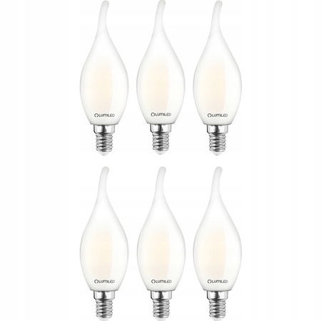6x LED Lampen E14, Glühbirne Flame B35 7W = 60W 806lm 360° 4000K neutral Milch Glühfaden LUMILED