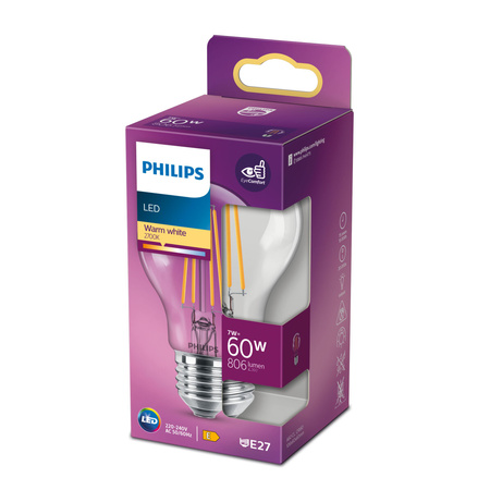 E27 A60 LED Lampen 7W = 60W 806lm 2700K Warmfaden PHILIPS
