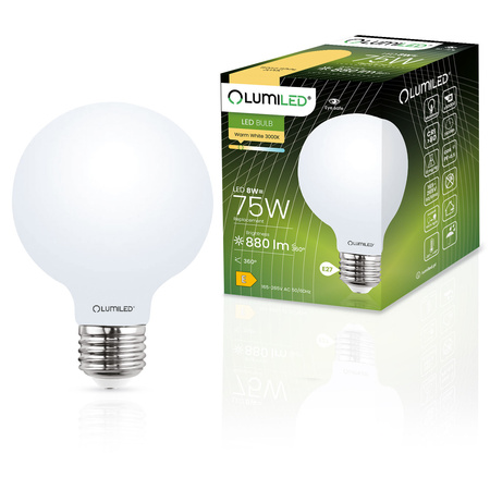 LED Lampen E27, Glühbirne G95 8W = 75W 3000K warm Globe Milch Glühfaden LUMILED