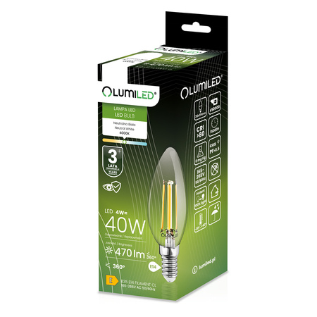 LED Lampen E14 B35 4W = 40W 470lm 4000K Neutral 360° Glühfaden LUMILED
