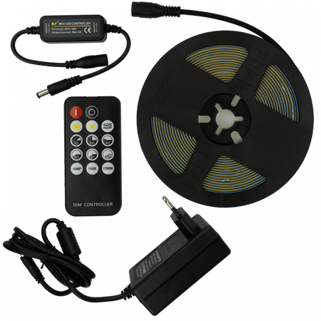 LED-Streifen COB 7W/m 630lm/m 320LED/m 24V 4000K Neutral IP20 Reel 5m + Netzteil + Fernbedienung Ecolight