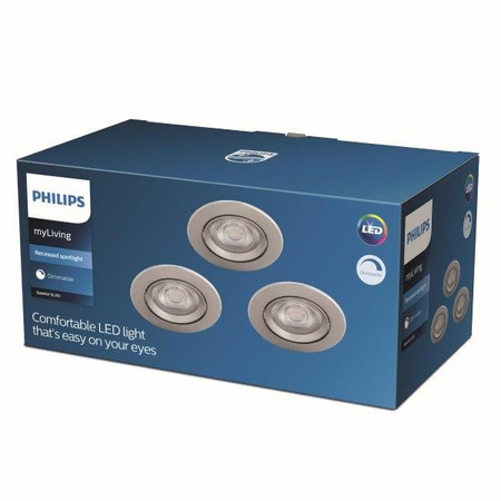 3x LED SPARKLE 5W 2700K Dimmbar Rund Satin Einbauleuchte PHILIPS