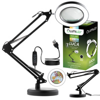 Schreibtischlampe LED 7W, Zeichentisch-Schreibtischlampe mit 8-fache Lupe CCT USB Dimmbar Schwarz LUCA LUMILED