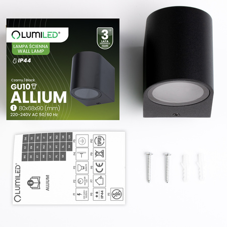 Wandleuchte Außen GU10, Garten-Wandleuchte Schwarz ALLIUM LUMILED