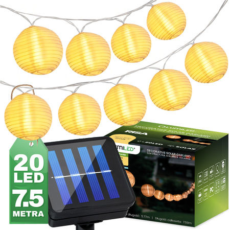 20x LED Solar Lichterkette, Außen Garten Lichterkette 7.59m 3000K warm RISA LUMILED