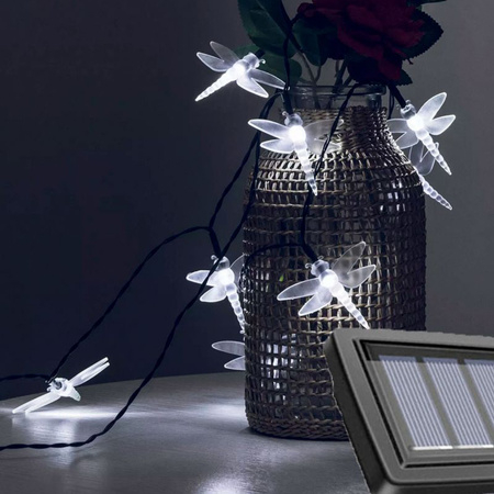 Solar Garden Ornamental Garland Light Chain 20 LED transparente Libellen kalte Farbe