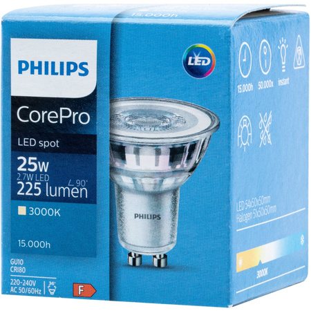 LED Leuchtmittel GU10 2,7W = 25W 225lm 3000K Warm 36° PHILIPS