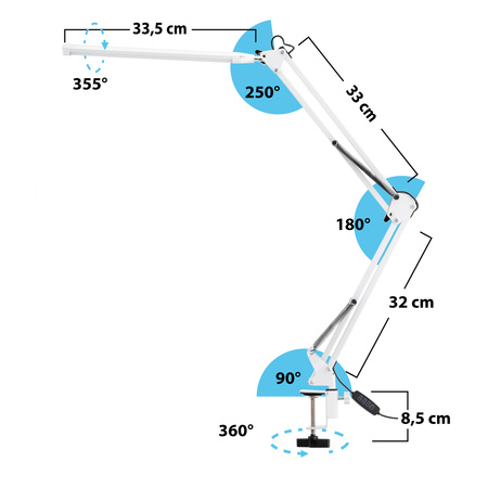 Schreibtischlampe LED 12W, Zeichentisch-Schreibtischlampe mit Tischklemme CCT USB Dimmbar Weiß COSMI LUMILE