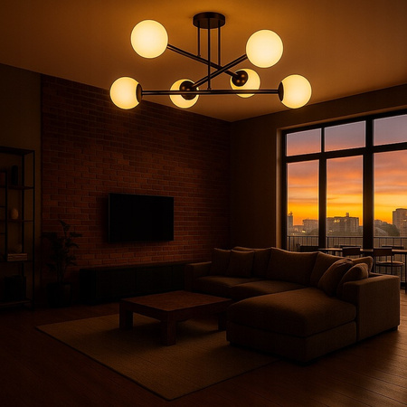 Kronleuchter Decke Pendelleuchte Dekorativ 6x E27 Schwarz 74cm Bali Masterled