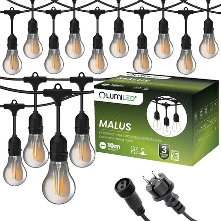 Garten Girlande Outdoor-Lichterkette 10m 10x E27 Glühbirnen SMOKEY 6W 2200K MALUS Lumiled