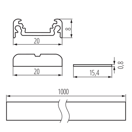 Aluminium-Aufbauprofil PROFILO D 1m Silber mit mattierter Blende und Endkappen KANLUX