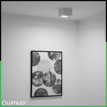 Halogen-Aufbauleuchte GU10, Aufbauspot 50mm beweglich Quadrat Weiß+LED-Einsatz 7W 3000K AMAT-S LUMILED