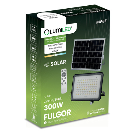 Solar LED Halogenstrahler 300W Gartenlampe 4000K IP65 PIR Bewegungsmelder + Fernbedienung FULGOR LUMILED
