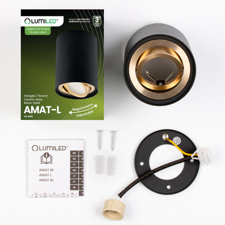 Aufputz HALOGEN Spot Tuba Beweglich AMAT-L GU10 Rund Schwarz-Gold 115mm LUMILED