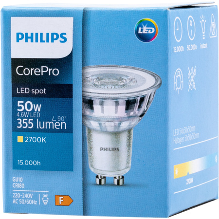 GU10 LED Leuchtmittel 4,6W = 50W 355m 2700K Warm 36° PHILIPS