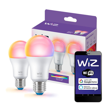 LED Lampen 2x E27 A60 8,5W = 60W 2200-6500K + RGB SMART WiFi WiZ