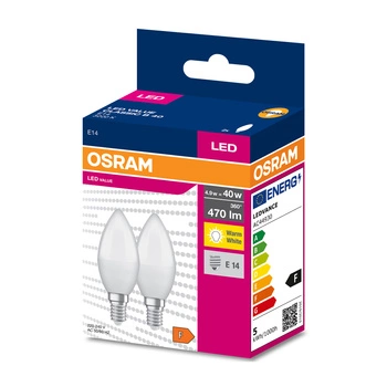 2x LED Lampe E14 B35 4,9W = 40W 470lm 3000K Wärme 220° OSRAM VALUE