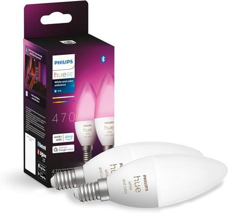 2PAK LED-Glühbirne Kerze E14 B39 5.3W CCT RGB PHILIPS HUE Weiß & FARBE Ambiente Bluetooth Zigbee
