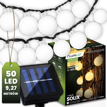 Solar Garten Girlande 50x LED Zierkugeln 9,27m 3000K Warm SOLIX LUMILED