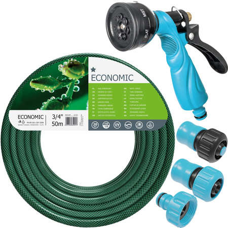 Garten-Wasserschlauch-Set 3/4" 50m, Pistolensprenger, Gewindeanschluss, Schnellverschluss, Schnellverschluss-Durchführung 3/4" CELLFAST