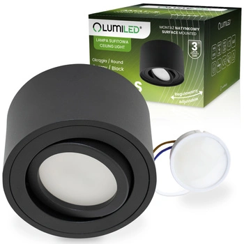 Halogen-Aufbauleuchte, Aufbauspot 50mm Runde Tube Schwarz AMAT-S+LED-Einsatz 5W 3000K LUMILED