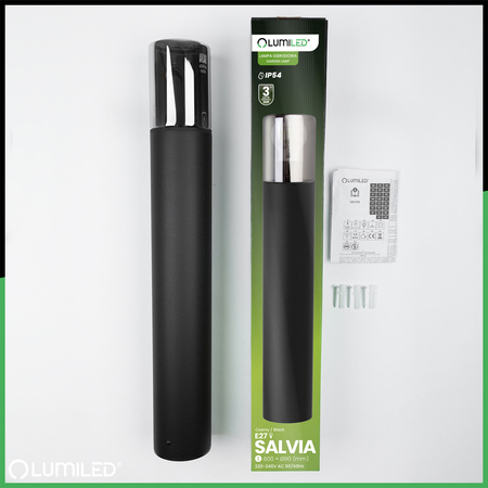 Stehende Gartenlampe für E27 Glühbirne Schwarzes Glas IP54 60 cm SALVIA LUMILED