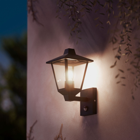Garten-Wandleuchte Outdoor Laterne E27 IP44 mit Bewegungs- und Dämmerungssensor Schwarz Kinno Philips