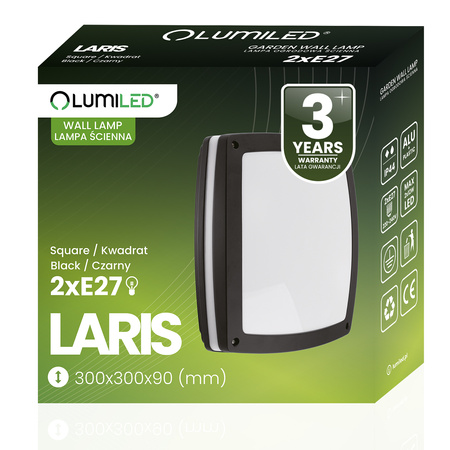 Wandleuchte Außen 2x E27, Deckenleuchte quadratisch LARIS LUMILED