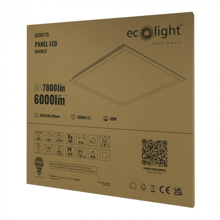 LED-Panel 60x60 Einbau-Panel 60W 5100lm 3000K Warmweiß hinterleuchtet Ecolight