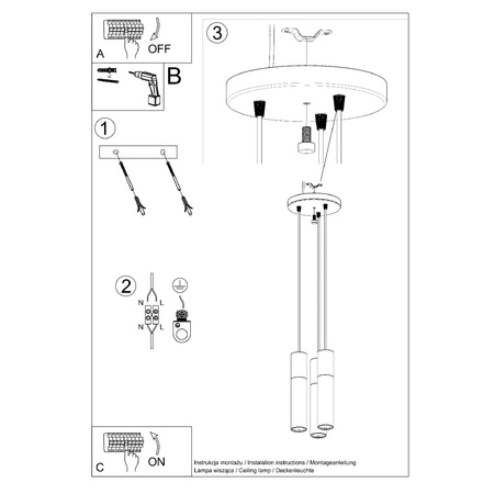 LED PABLO 3P Pendel-Deckenleuchte 3xGU10 Schwarz SOLLUX