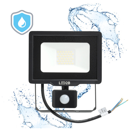 LED-Flutlicht 30W 2400lm 4000K IP44 Schwarz mit Bewegungssensor LED2B KOBI MHC