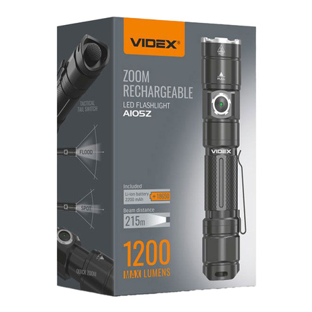 LED Wiederaufladbare Hand-Taschenlampe 10W 1200lm Zoom 6 Modi USB-C IP44 Videx