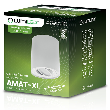 Aufputz HALOGEN Spot Tuba Beweglich AMAT-XL GU10 Rund Weiß 125mm LUMILED