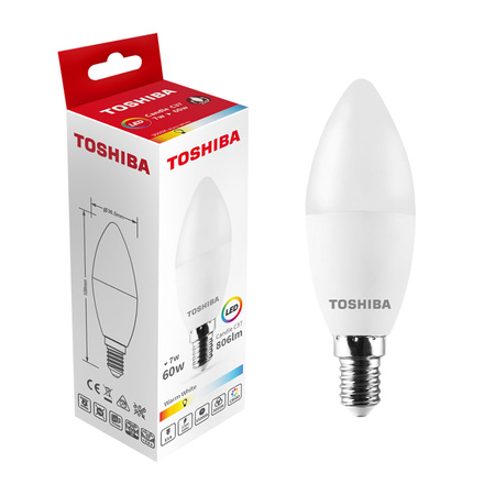 LED Leuchtmittel E14 C37 7W = 60W 806lm 3000K Warm 220° Milchig TOSHIBA