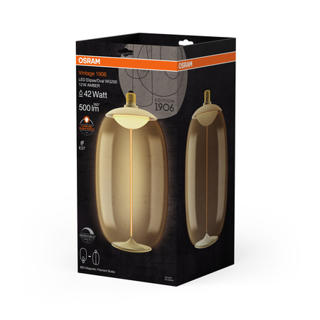 Dekorative LED-Lampe E27 12W = 42W 500lm 1800K Warm 320° Amber Filament Dimmbar Vintage 1906 Osram