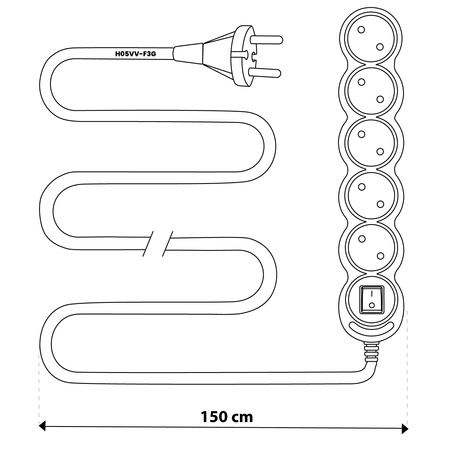 Netzverlängerungskabel Geerdete Steckdosenleiste 5 Steckdosen 1.5m ON/OFF Schalter Weißes Kabel Lendo Lumiled