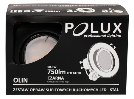 Set aus 3x GOLDLUX (Polux) runder schwarzer beweglicher Halogenlampe + GU10 3,5W LED Lampen