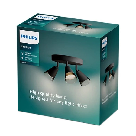 Reflektor-Deckenleuchte Aufbauleuchte Plafond 3x GU10 Schwarz Cleft Philips