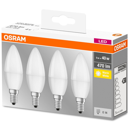 4x LED Lampen E14 B35 5W = 40W 470lm 2700K Warm 300° OSRAM-Sockel