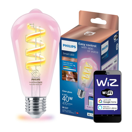 LED-Lampe E27 ST64 6.3W = 40W CCT + RGB FILAMENT SMART WiFi Philips WiZ