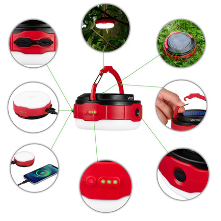 Wiederaufladbare Camping-Taschenlampe 500lm 3000K-6500K Solar USB-C Powerbank VA0100 VAYOX