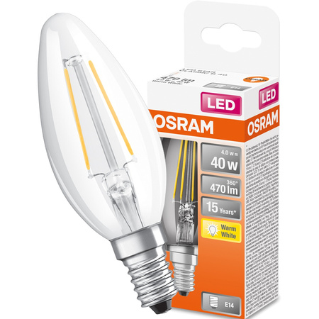 LED Leuchtmittel E14 B35 CL 4W = 40W 470lm 2700K Warm 300° OSRAM STAR Filament