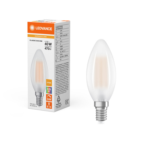 LED Lampen B35 E14 4.2W = 40W 470lm 2700K Warmweiß FILAMENT DIMMABLE LEDVANCE