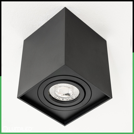 Halogen-Aufbauleuchte GU10, Aufbauspot 115mm beweglich Quadrat Tube Schwarz AMAT-L LUMILED