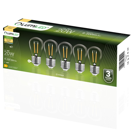LED Lampen 5-PAK E27 ST14 2W = 20W 3000K Warm 220lm Glühfaden für Girland LUMILED