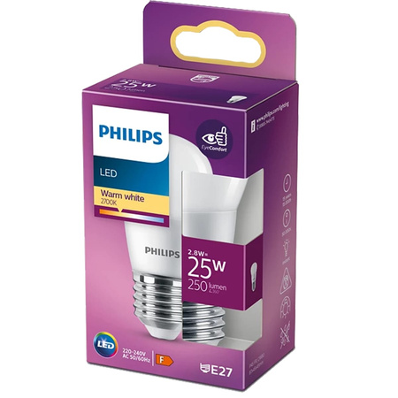 LED-Kugelbirne E27 P45 2,8W = 25W 250lm 2700K Warm PHILIPS